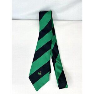 The Masters Golf Green Blue Striped Silk Logo Necktie Tie Augusta National